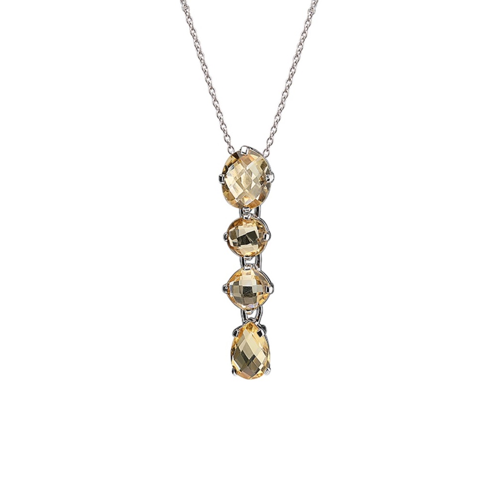Yellow Citrine Sterling Silver Multi Drop Pendant Necklace with Chain